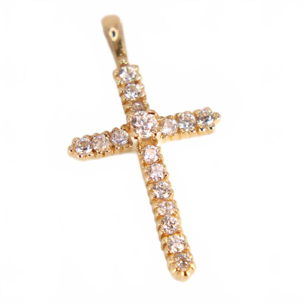 Estate 14kt Yellow Gold Diamond Jesus Cross Charm Pendant 0.28 CTTW